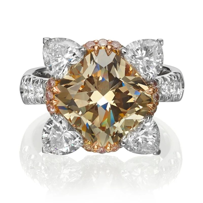White & Rose Gold Fancy Brown Cushion Diamond Ring 5.32ct VS - Image 3