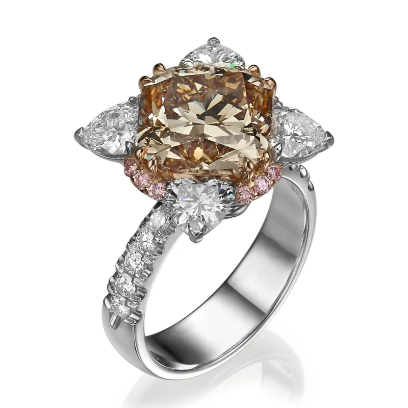 White & Rose Gold Fancy Brown Cushion Diamond Ring 5.32ct VS