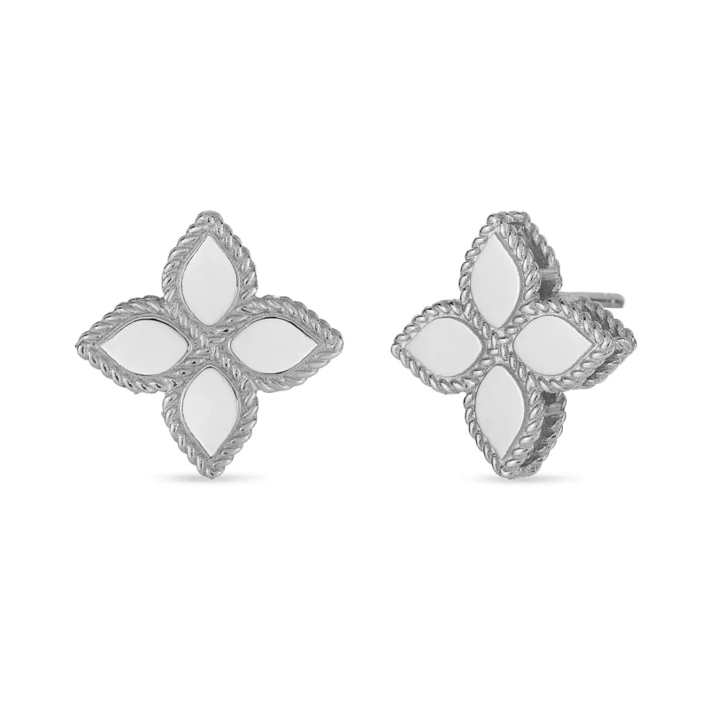White Gold Princess Flower Earrings - 1.5cm