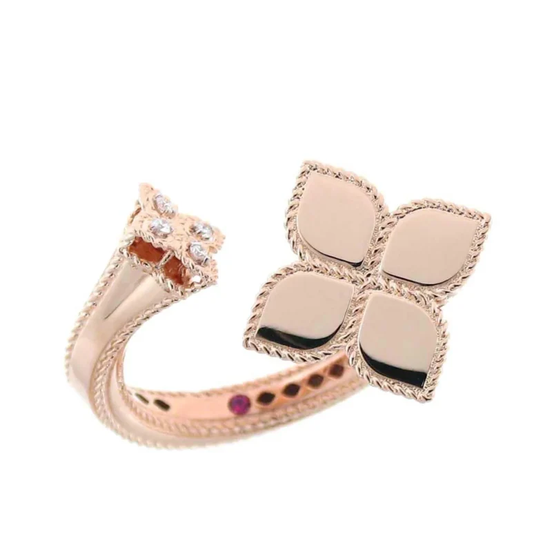 Rose Gold White Diamonds Princess Flower Ring - 2cm