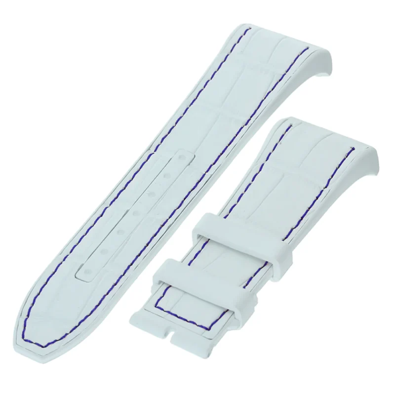 White Rubber, Shiny White Alligator & Blue Stitch Strap For Vanguard V45