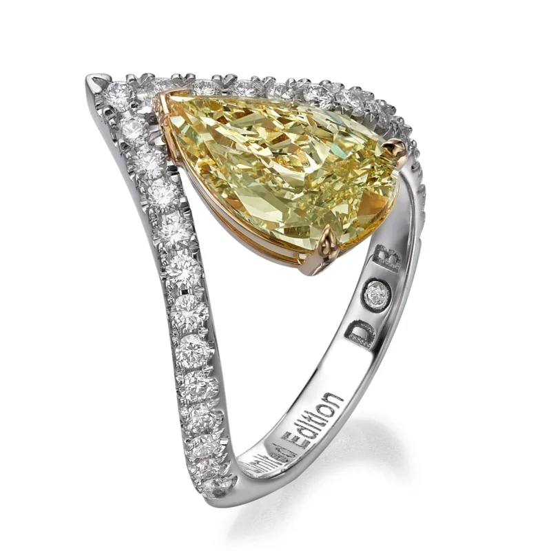 White Gold Yellow Diamond Pear Cut Ring 3.09ct