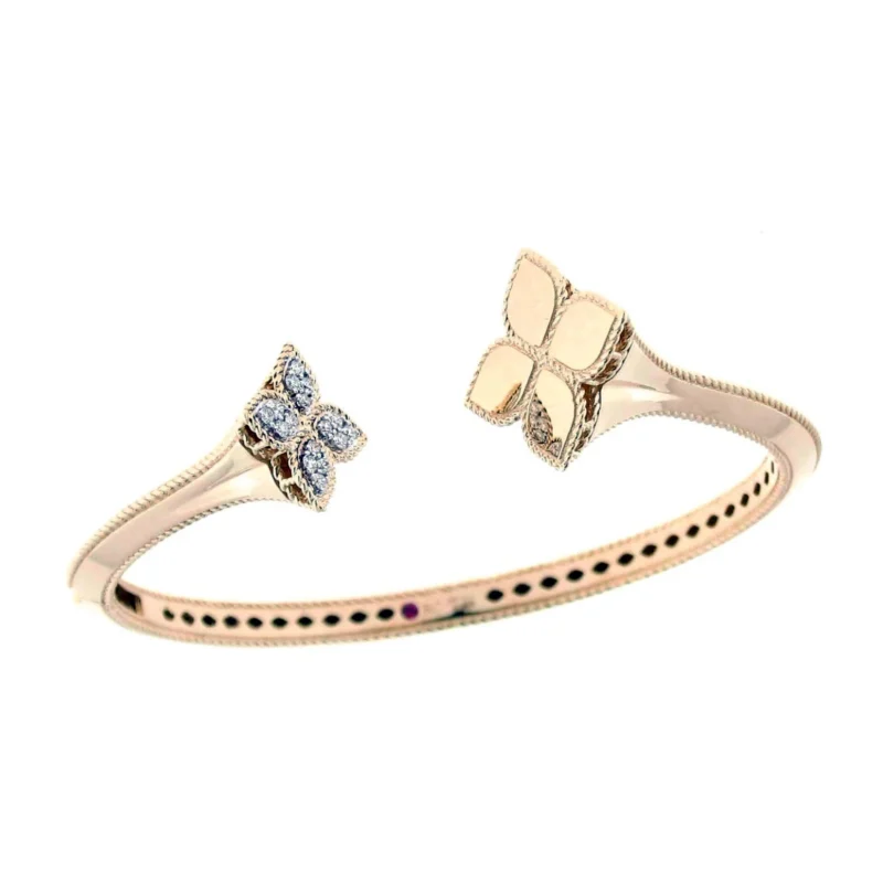 Rose Gold White Diamonds Princess Flower Bangle