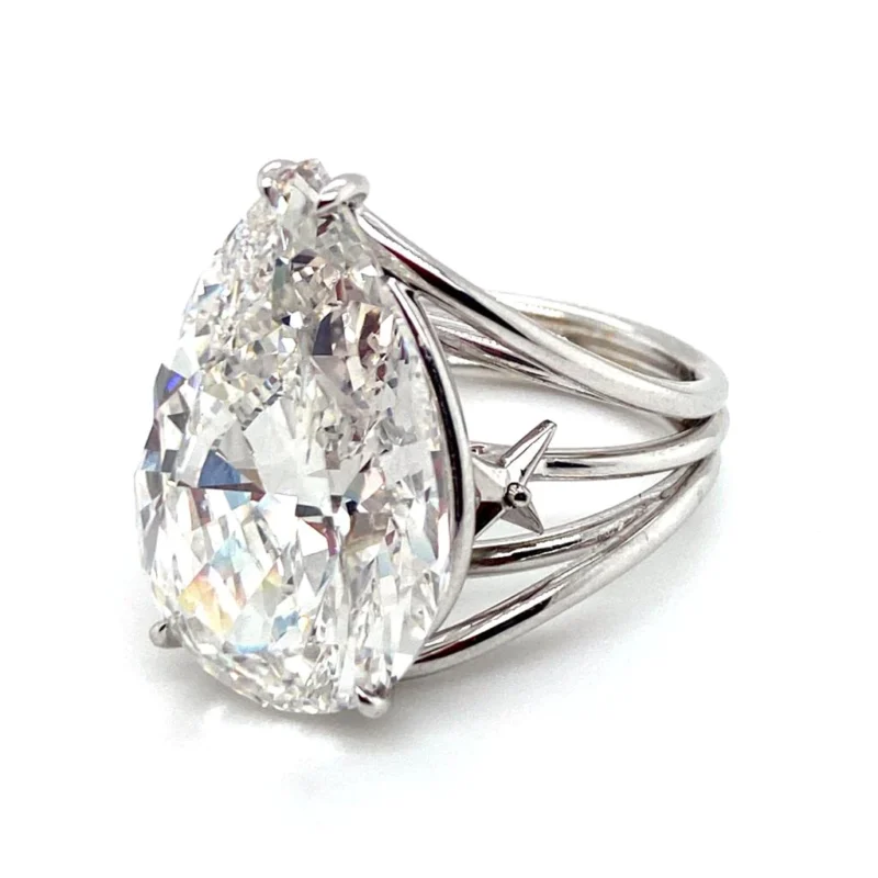 White Gold Diamond Pear Shaped Ring 17.03ct F VS