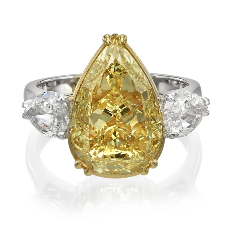 White & Yellow Gold Fancy Yellow Pear Diamond Ring 5.69ct SI - Image 3