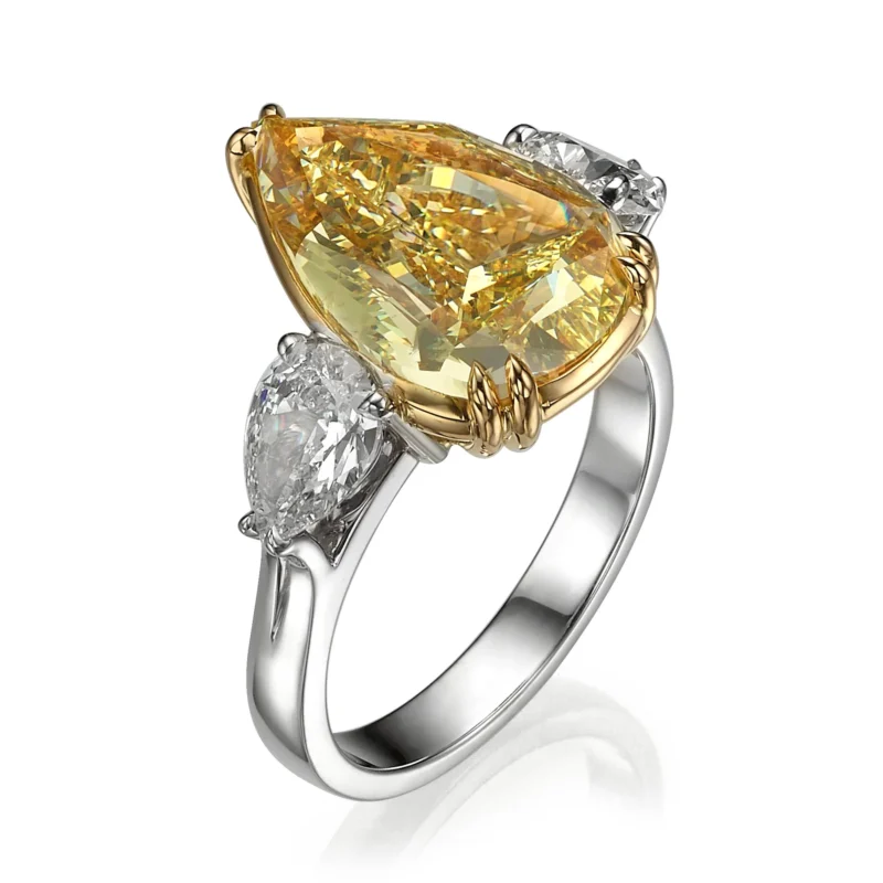 White & Yellow Gold Fancy Yellow Pear Diamond Ring 5.69ct SI