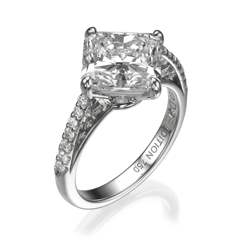 White Gold Cut Cornered Rectangular Diamond Ring 4.27ct F VS