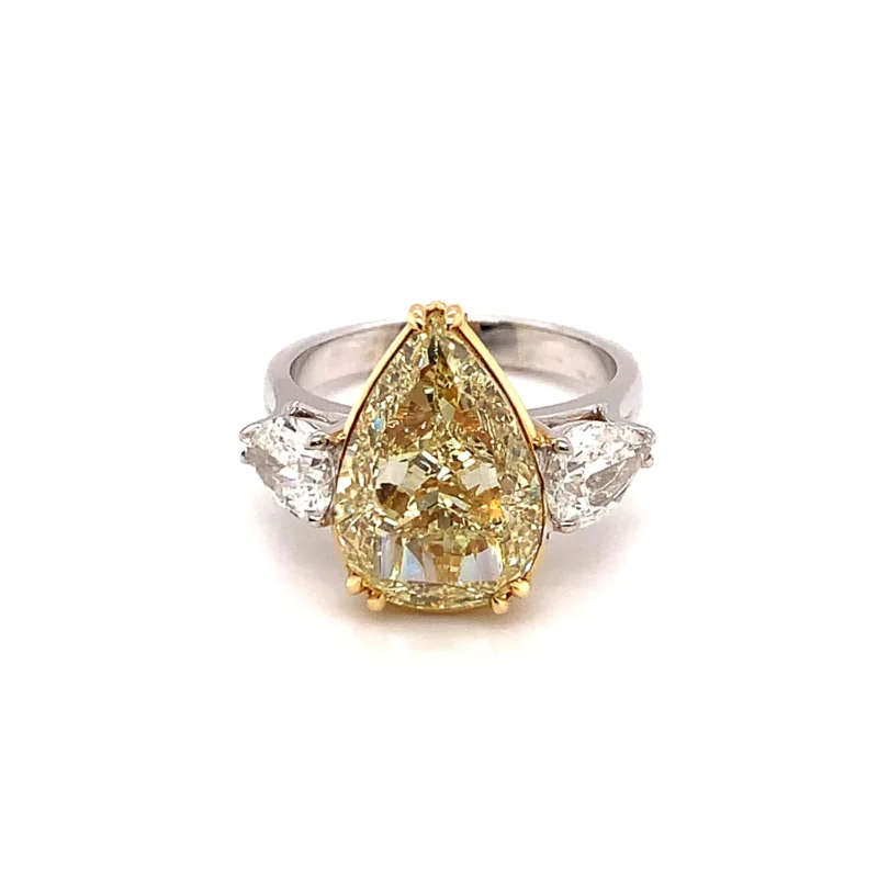 White & Yellow Gold Fancy Yellow Pear Diamond Ring 5.69ct SI - Image 4