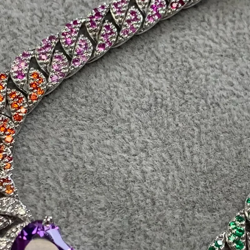White Gold Multi Coloured Cuban Chain Bracelet - Image 5